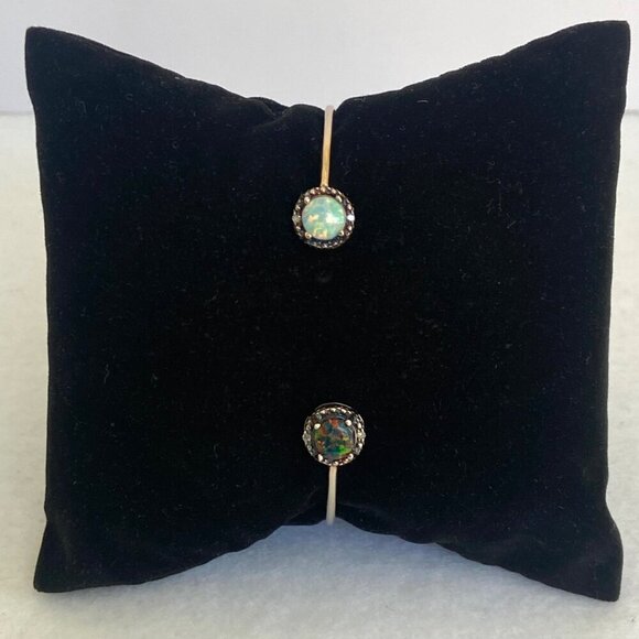 Gold Vermeil Sterling Silver Dainty Black White Opal Diamond Cuff Bracelet 6.25" - Picture 4 of 16